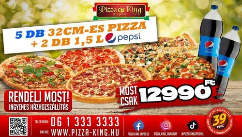 Pizza King 7 - 5 db normál pizza 2db 1,5l Pepsivel - Szuper ajánlat - Online order